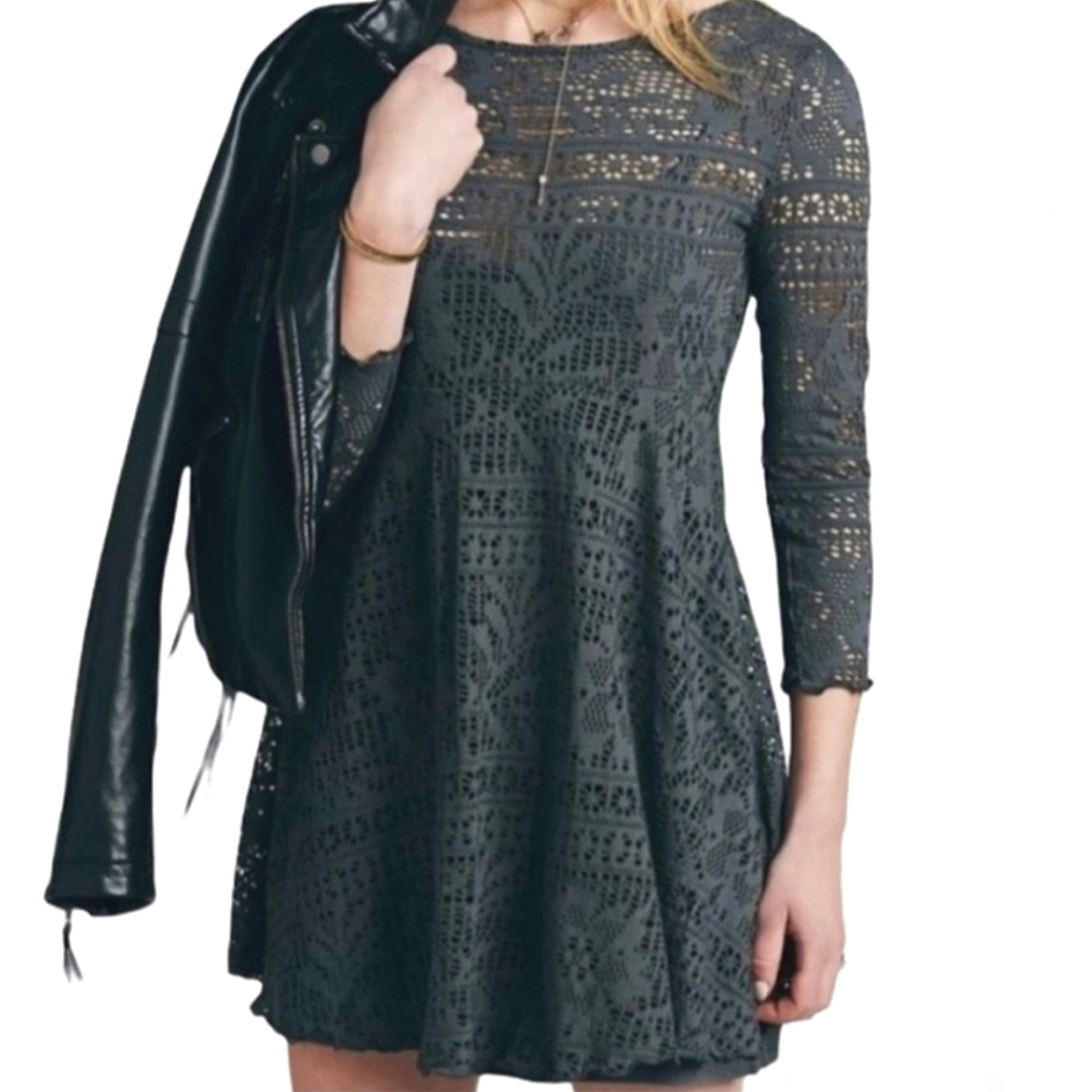FP Beach - Eyelet Lasercut Eyelet Lace Cover Up Dress - Size XS